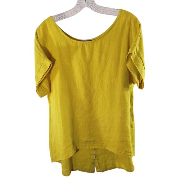 Terzo Millennio 100% Linen Tunic Top Women's Size M Yellow Short Sleeve Italy - Picture 1 of 15